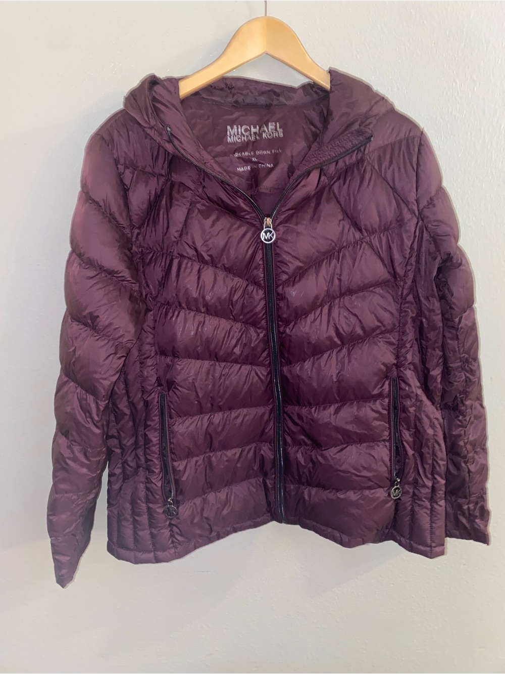 Michael Kors Packable Down Puffer Jacket Burgundy Plum Hooded XL